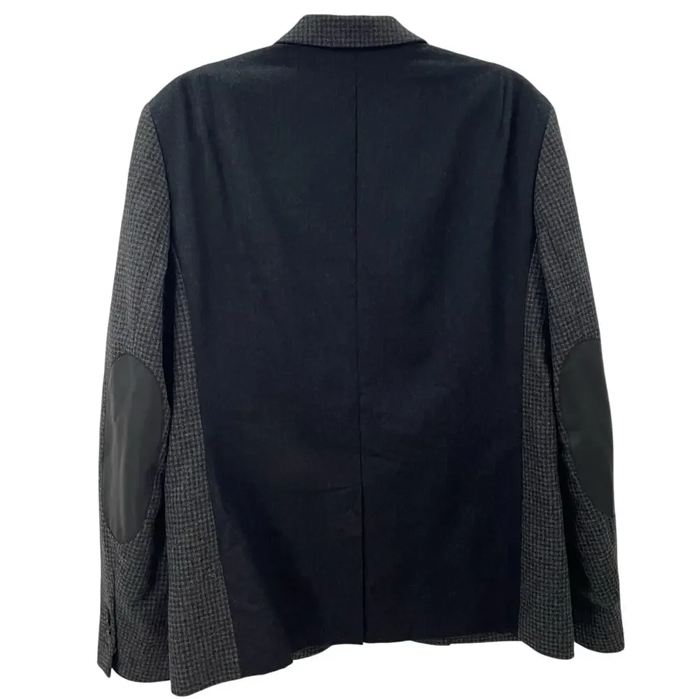 AllSaints Men’s 40 Suit Coat Blazer Wool Blend Leather Elbow Patches Gray Black